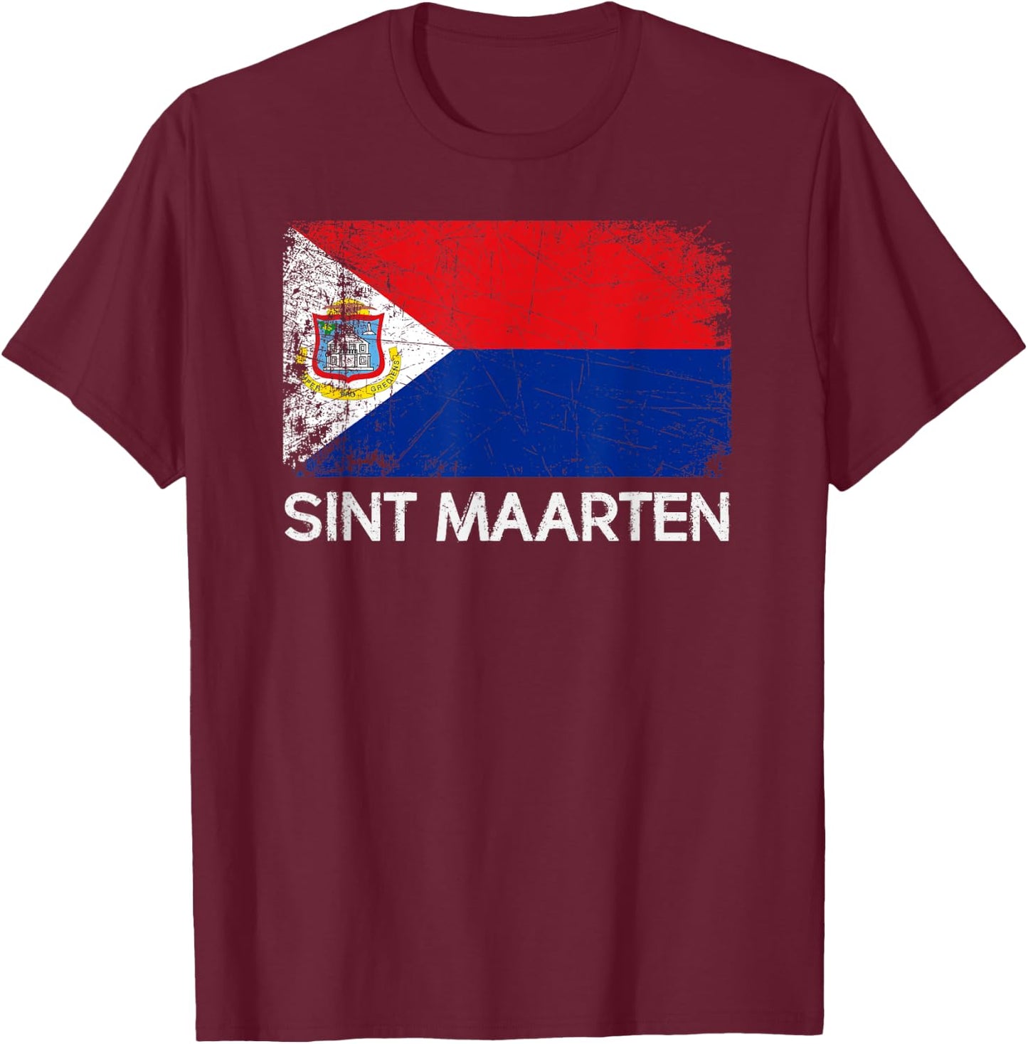 St Maarten Flag | Vintage Made In Sint Maarten Gift T-Shirt - T-Shirt | Maroon