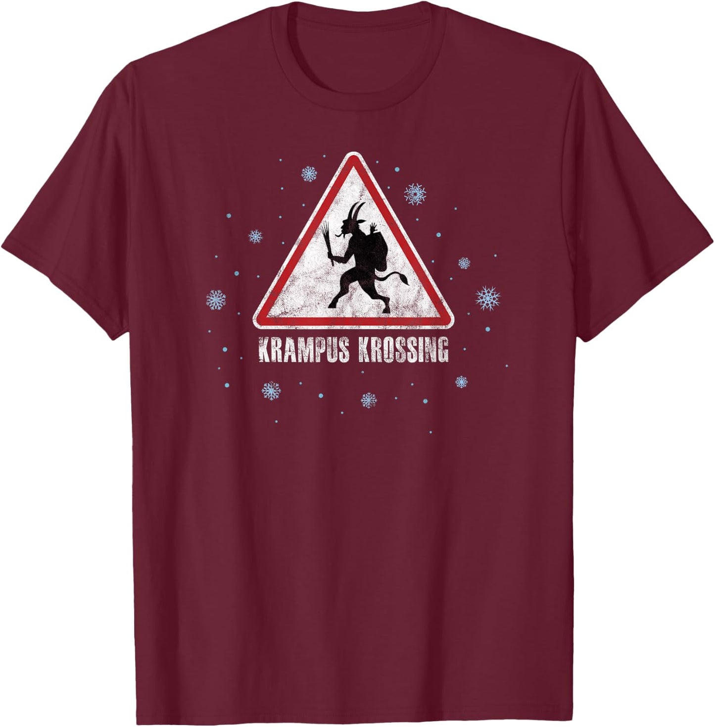 Christmas Krampus Crossing Sign T-Shirt - T-Shirt | Maroon