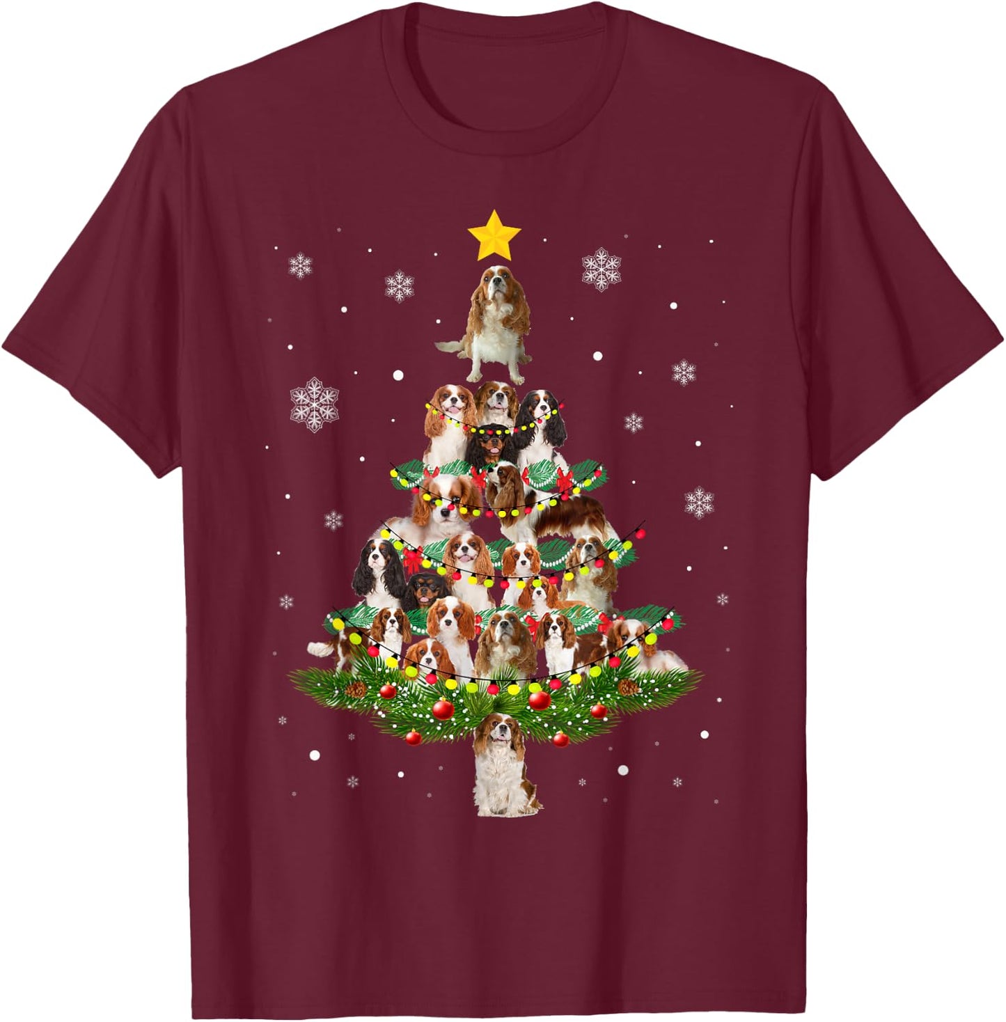 Cavalier King Charles Spaniel Christmas Tree xmas light gift T-Shirt - T-Shirt | Maroon