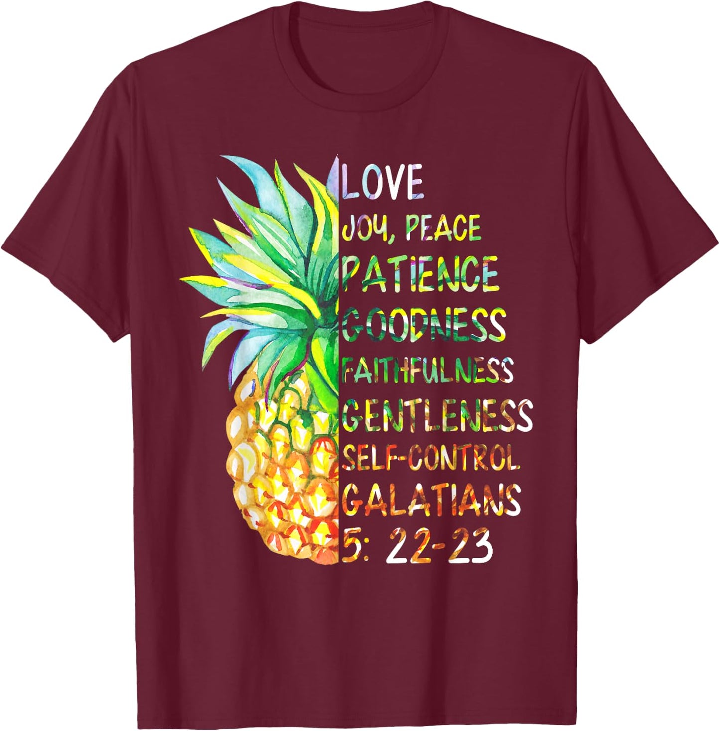 Pineapple Shirt Bible Fruit Of The Spirit Love Joy Peace T-Shirt - T-Shirt | Maroon