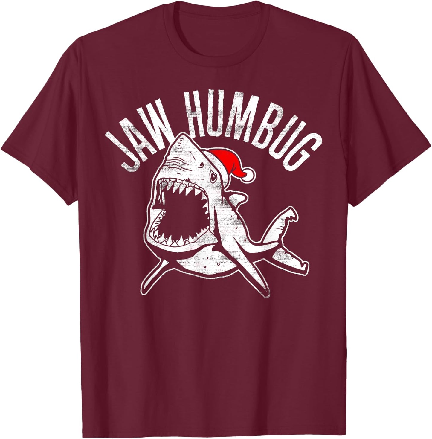 Jaw Humbug Christmas Shark Santa Hat T-Shirt - T-Shirt | Maroon