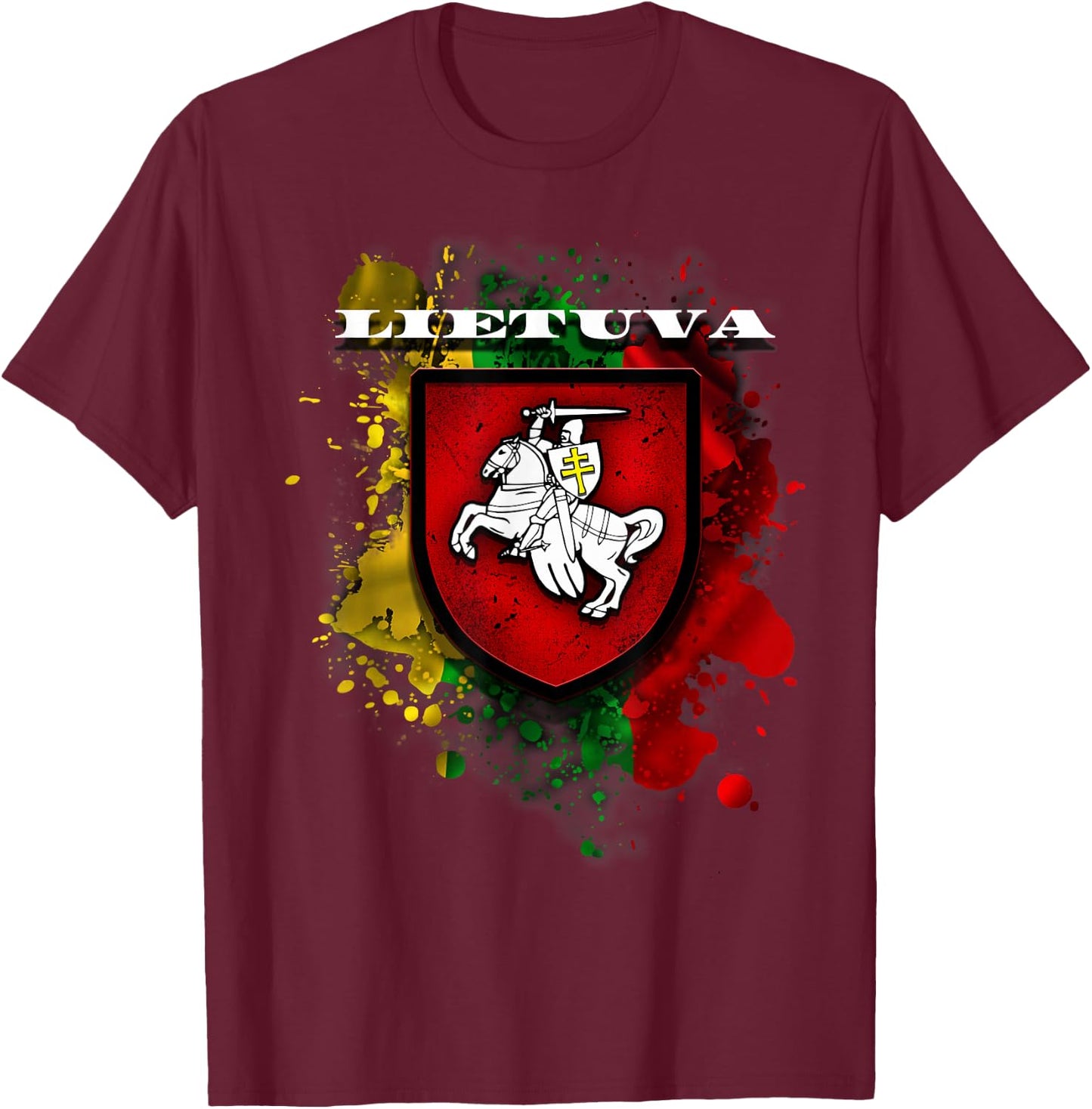 Lithuania Gift National Attributes Flag And Vytis T-Shirt - T-Shirt | Maroon