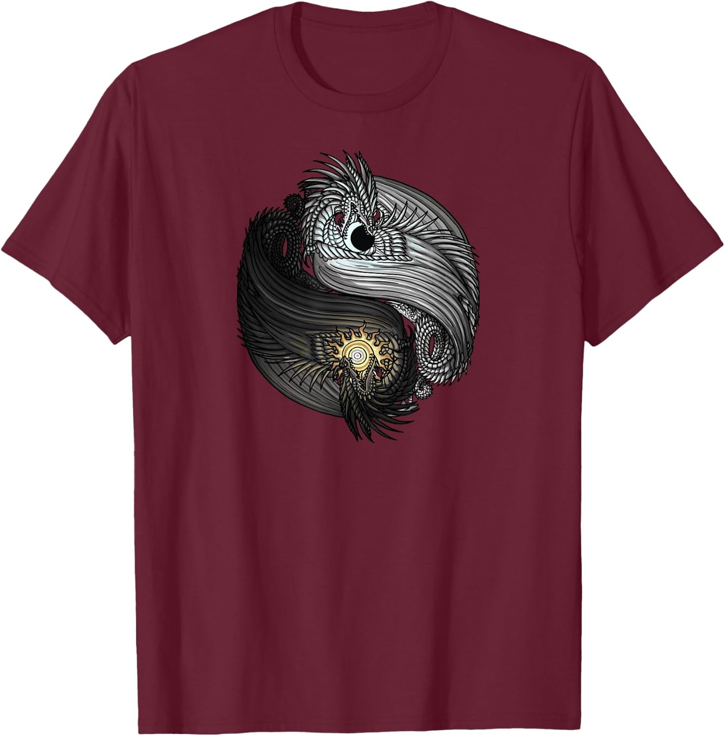 The Dreaming Dragon Sun and Moon Yin Yang Dragons T-Shirt - T-Shirt | Maroon