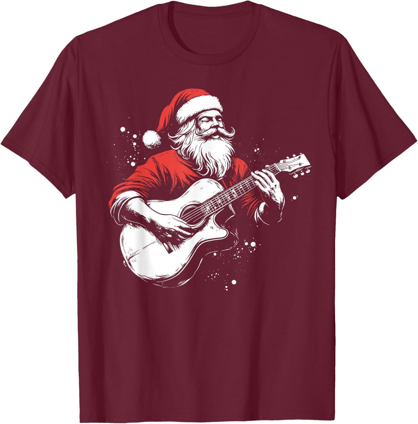 Santa Playing Guitar Christmas Musician Guitarist Funny T-Shirt - T-Shirt | Maroon