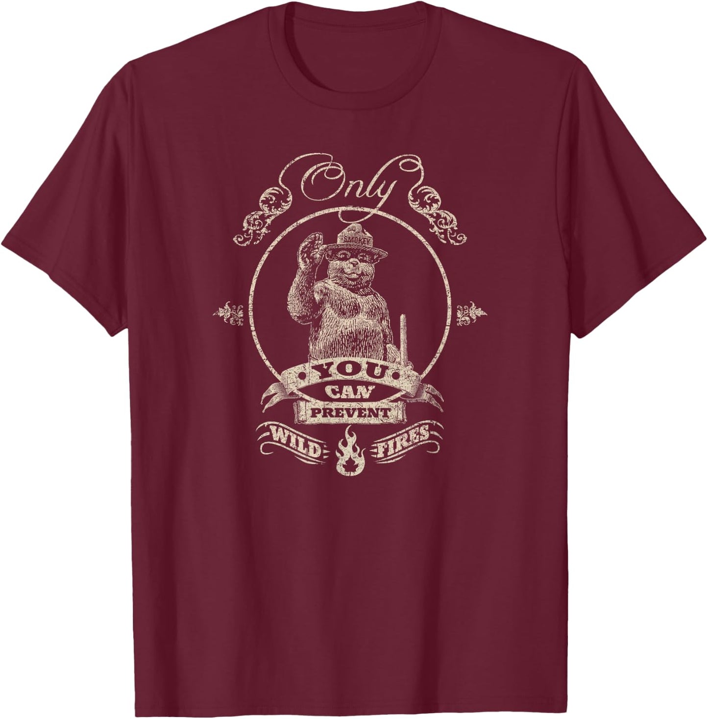 Smokey Bear Smokey Arabesque Version 2 T-Shirt - T-Shirt | Maroon