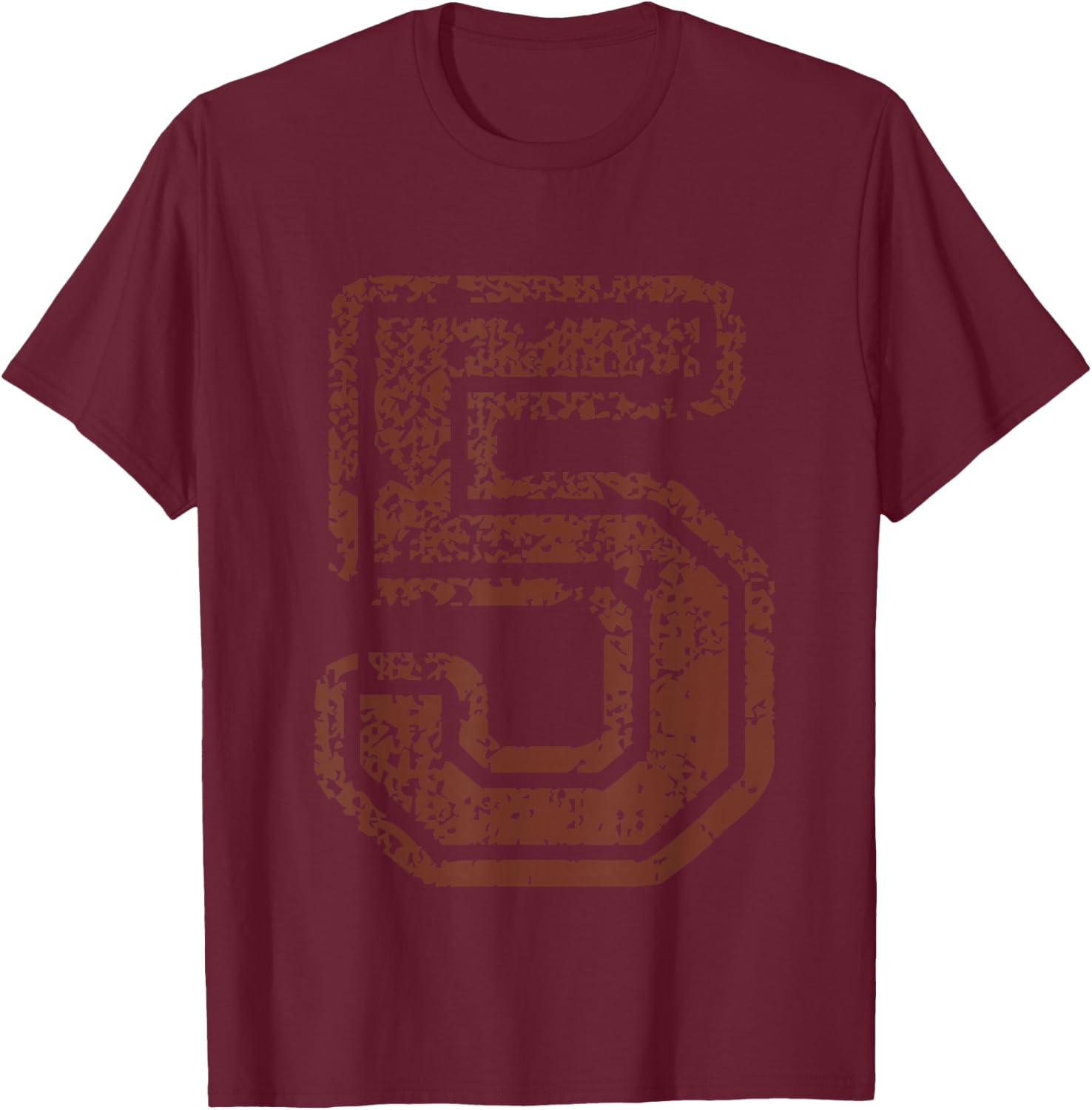 Big Maroon Color Number 5 Five Grunge Distressed Design T-Shirt - T-Shirt | Maroon