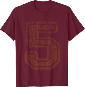Big Maroon Color Number 5 Five Grunge Distressed Design T-Shirt - T-Shirt | Maroon