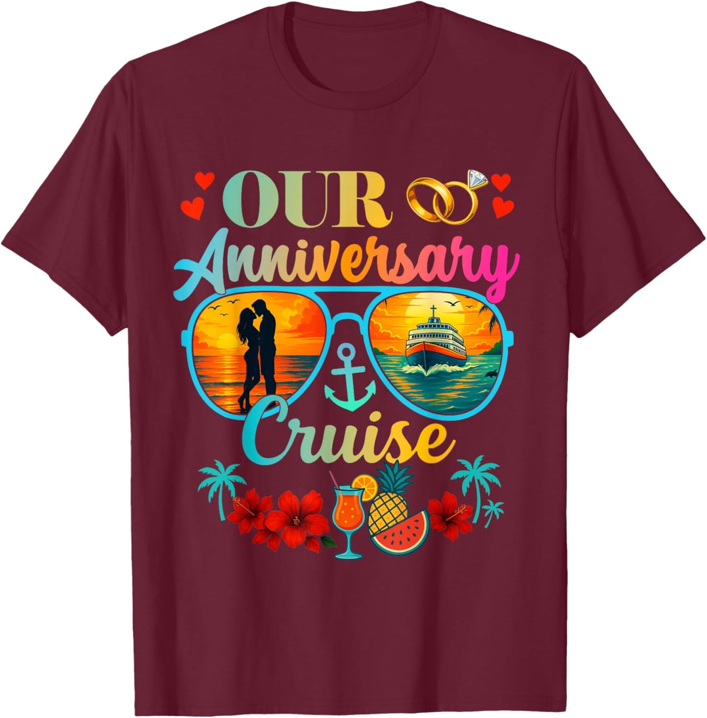 Cruise Ship Couples Married Wedding Anniversary T-Shirt - T-Shirt | Maroon