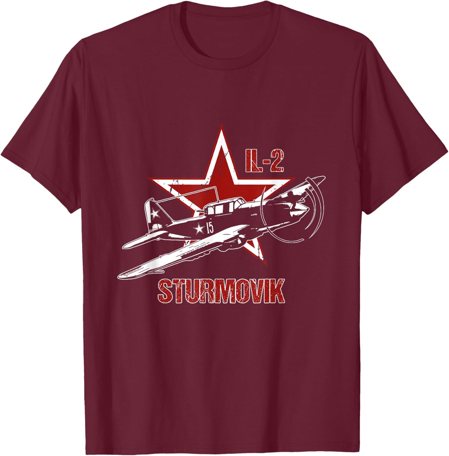 Ilyushin IL2 Sturmovik Russian Star Warbird Aircraft WW2 Red T-Shirt - T-Shirt | Maroon