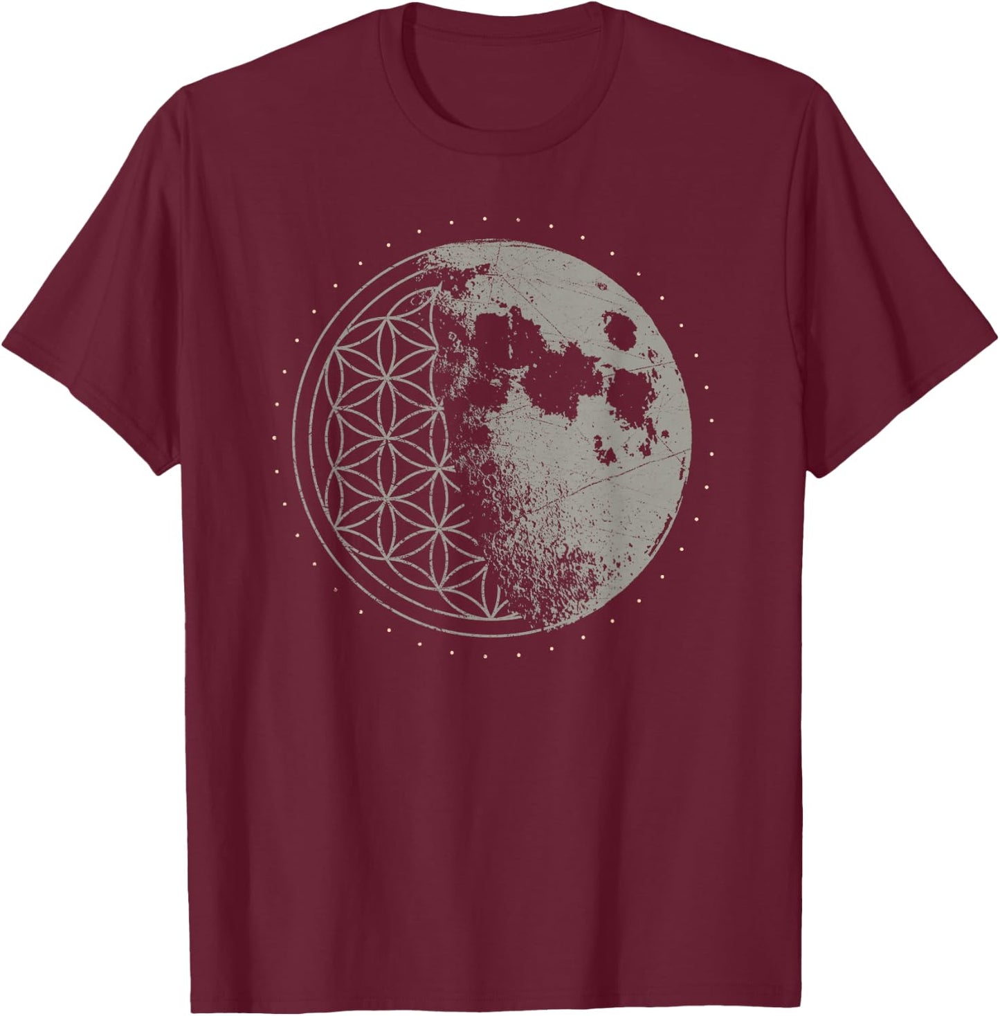 Sacred Geometry Moon Flower of Life Psychedelic Goa LSD DMT T-Shirt - T-Shirt | Maroon