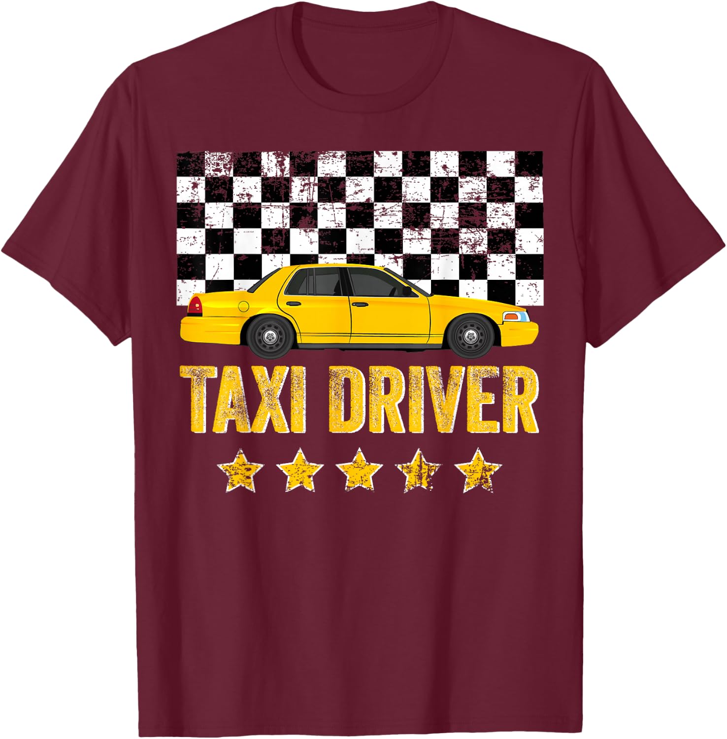 Taxi Cab Driver Vintage Checker Gift Dads & Kids T-Shirt - T-Shirt | Maroon