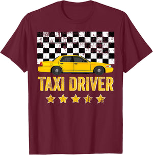 Taxi Cab Driver Vintage Checker Gift Dads & Kids T-Shirt - T-Shirt | Maroon
