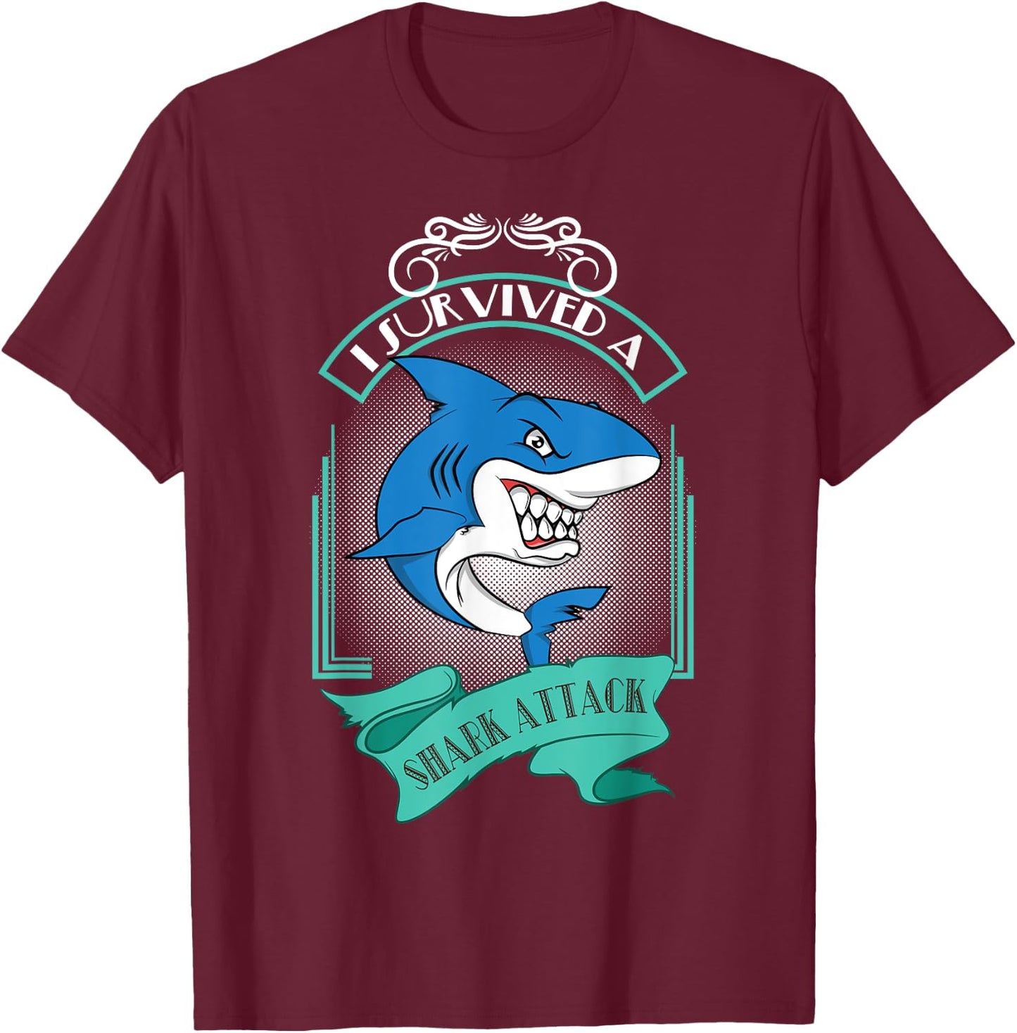 Shark Design - I Survived A Sharks Attack T-Shirt - T-Shirt | Maroon