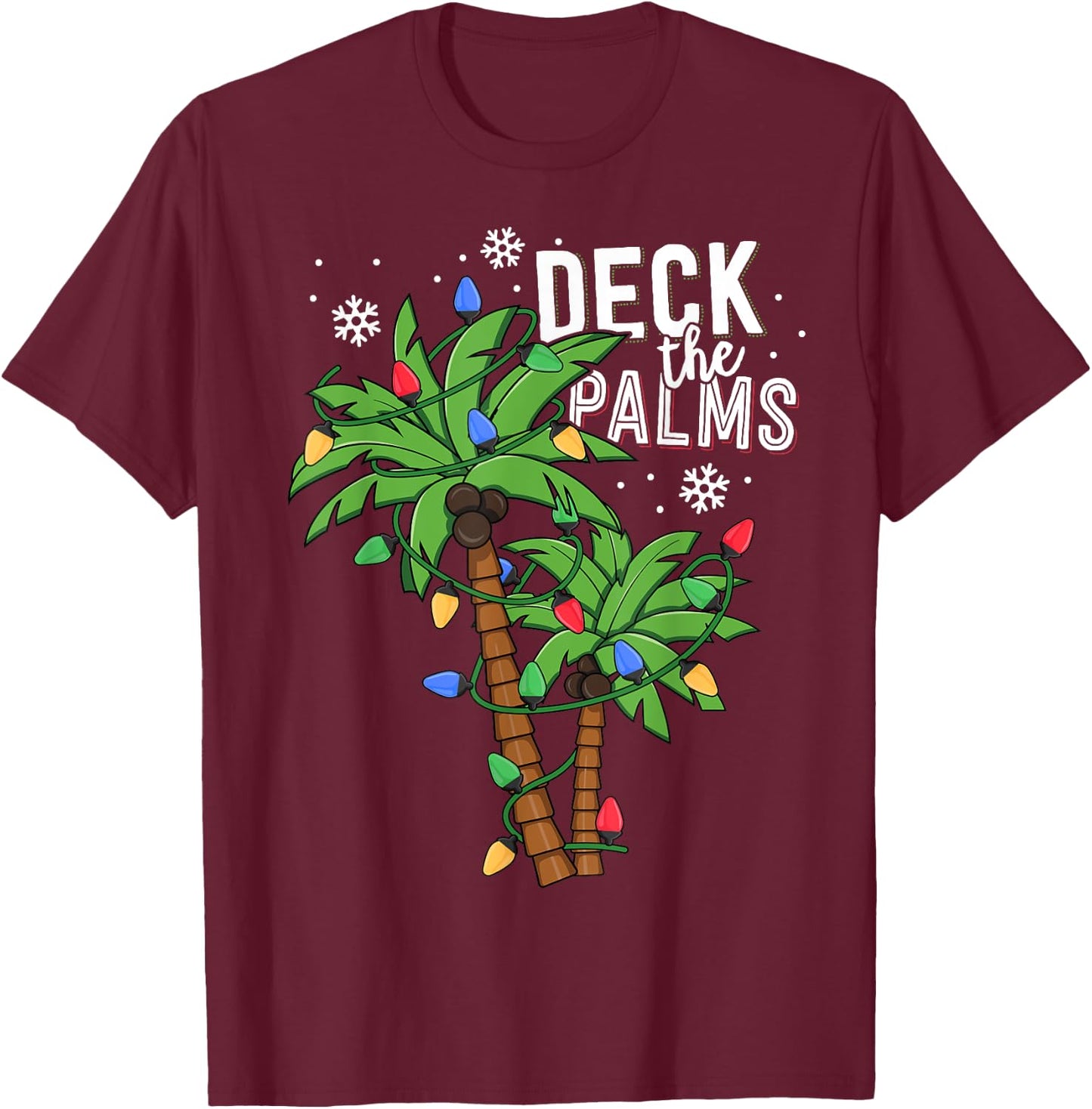 Deck The Palms Tropical Hawaii Christmas Palm Tree Lights T-Shirt - T-Shirt | Maroon