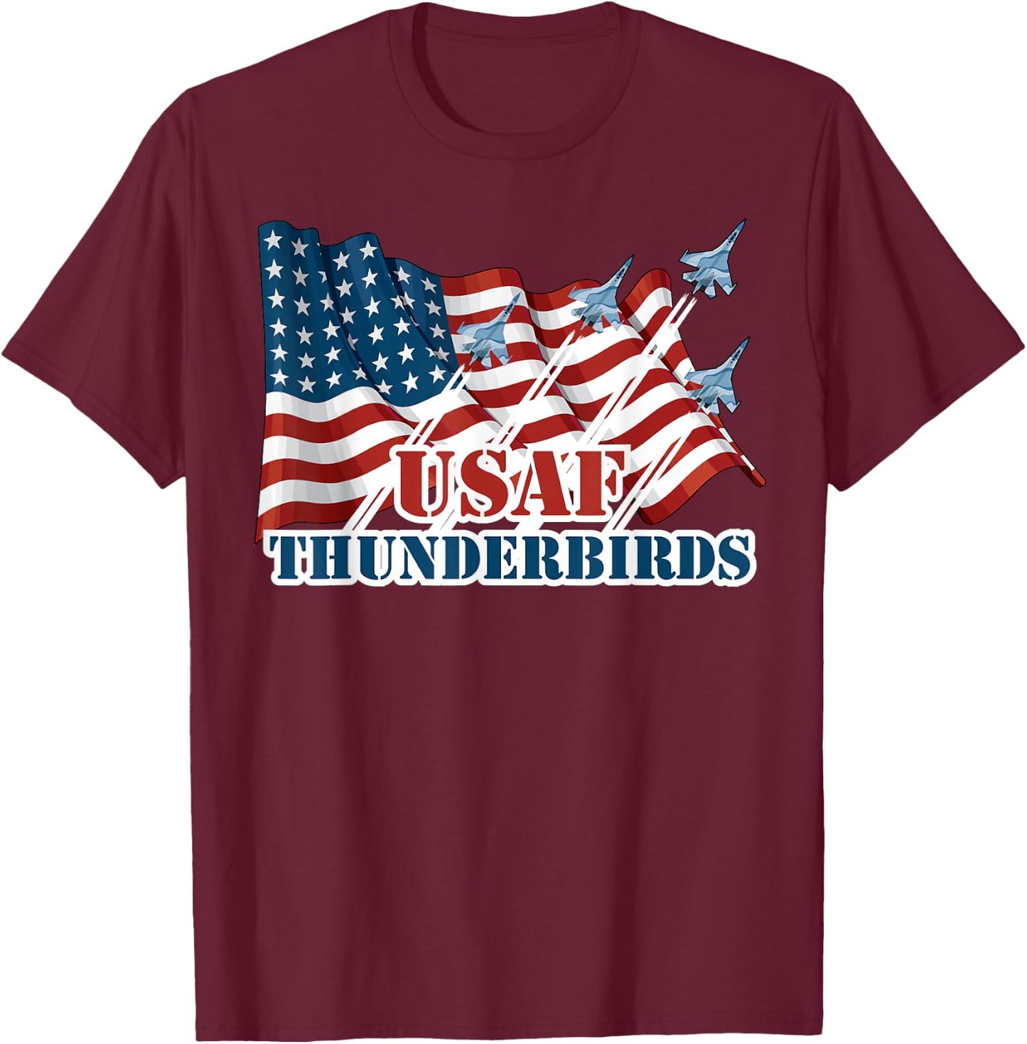USAF Thunderbirds Shirt-Graphic Jet American Flag Gift T-Shirt - T-Shirt | Maroon