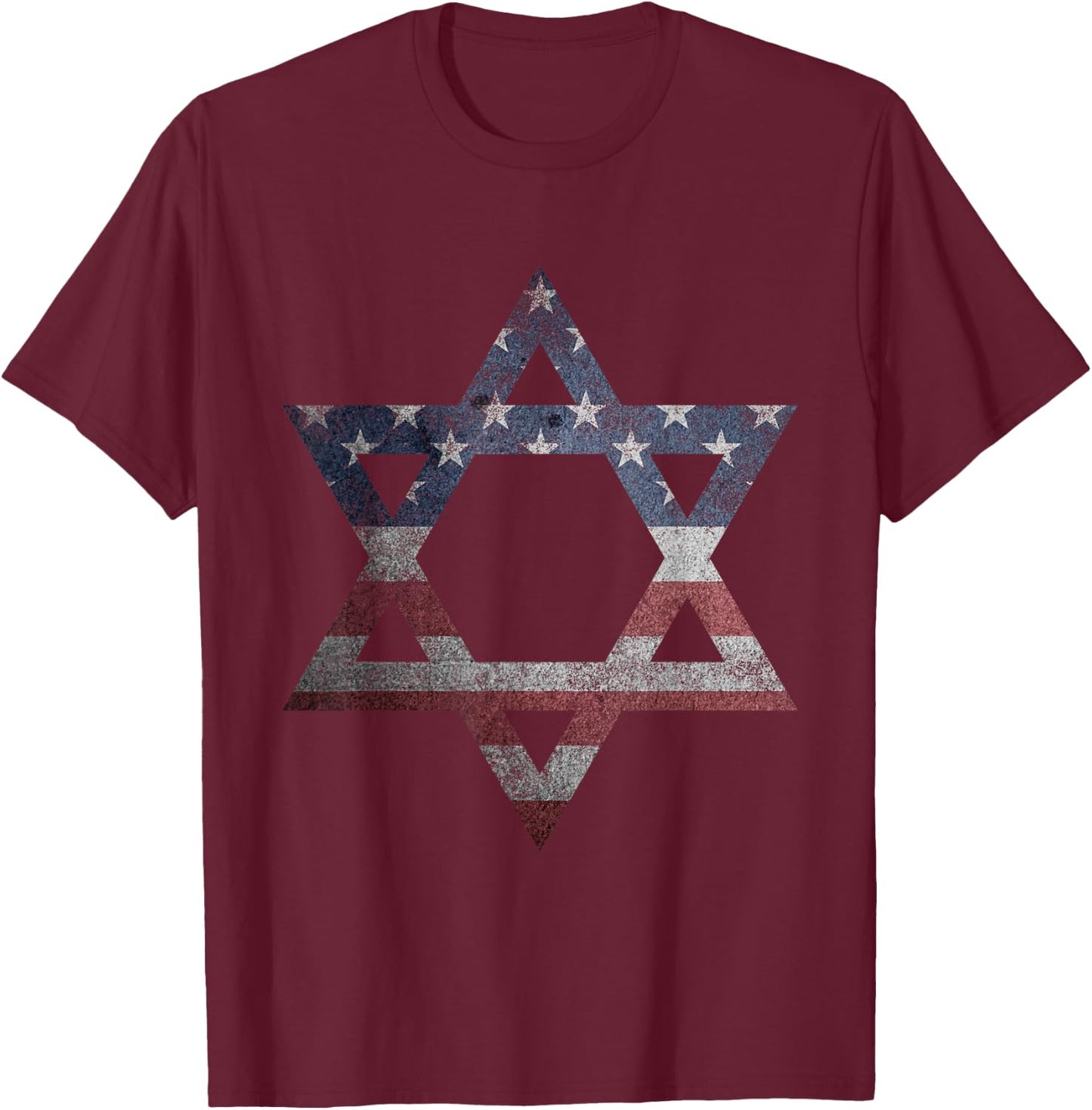 Distressed Star of David Jews Jewish Gifts USA American Flag T-Shirt - T-Shirt | Maroon