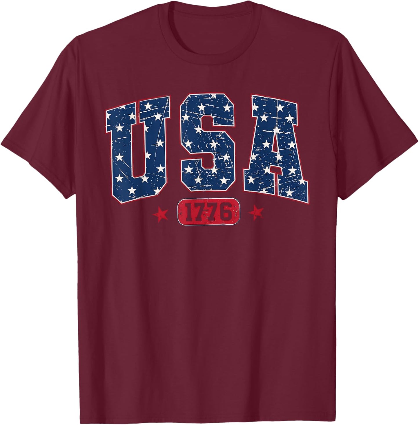 Vintage USA, Retro American Flag 4th of July T-Shirt - T-Shirt | Maroon