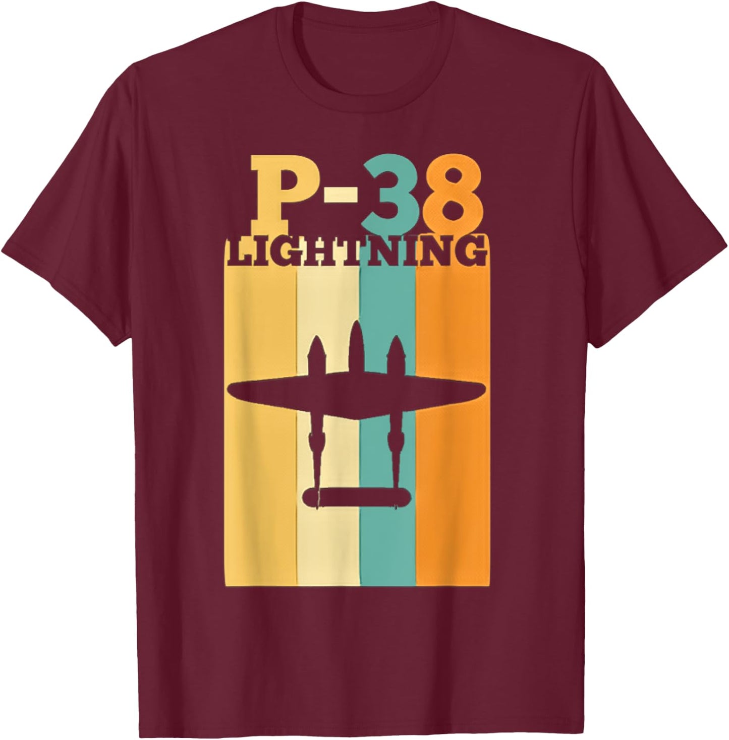 Vintage Warbird P-38 Lightning Fighter Airplane T-Shirt - T-Shirt | Maroon
