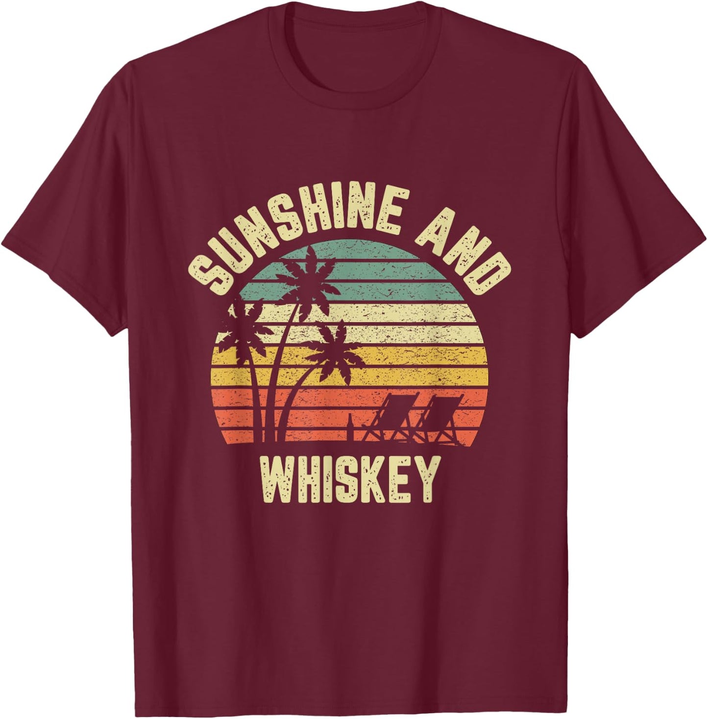 Vintage Sunshine and Whiskey Shirt Cool Retro Summertime Women T-Shirt - T-Shirt | Maroon