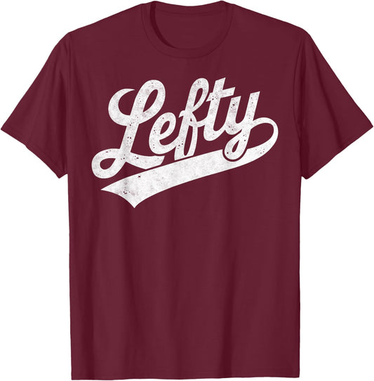 Vintage Baseball Lefty Left Handed Baseball Player T-Shirt - T-Shirt | Maroon