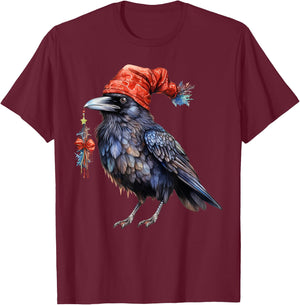 Christmas Raven Santa Hat Animal Raven Crow Bird Lover T-Shirt - T-Shirt | Maroon