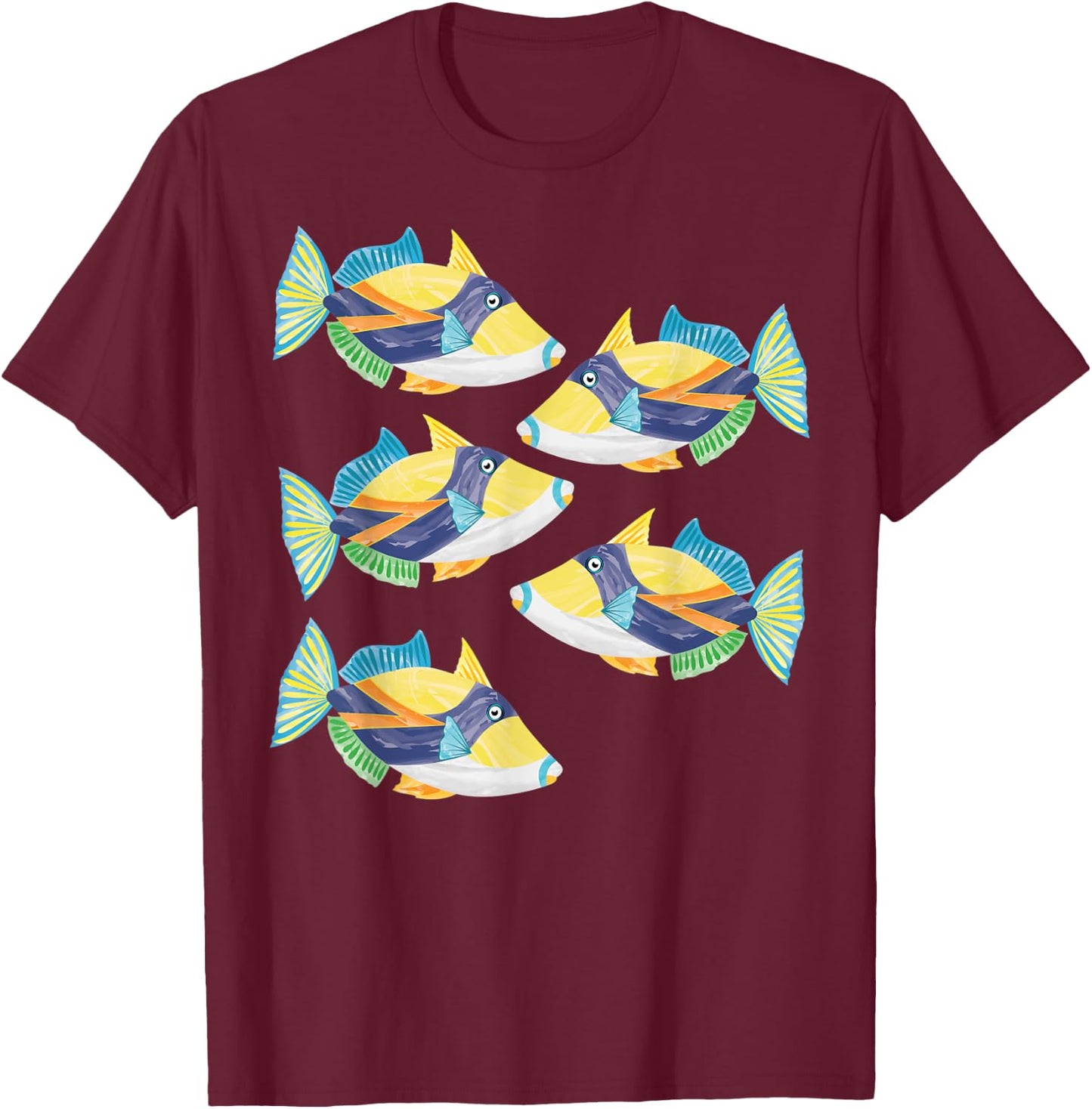 Exotic Reef triggerfish humuhumu T-Shirt - T-Shirt | Maroon