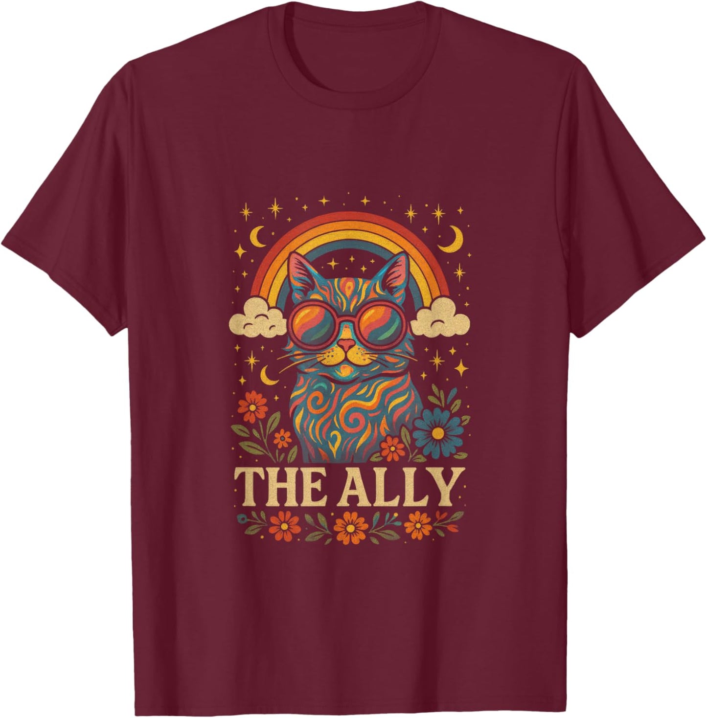 The Ally - Funny Ally Cat Tarot Pride Rainbow Flag T-Shirt - T-Shirt | Maroon