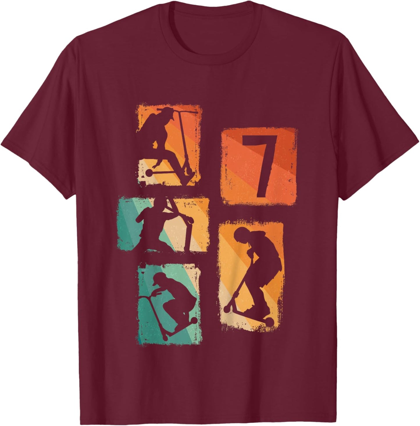 7th Birthday Scooter Driver EScooter 7 Year Old Boys T-Shirt - T-Shirt | Maroon