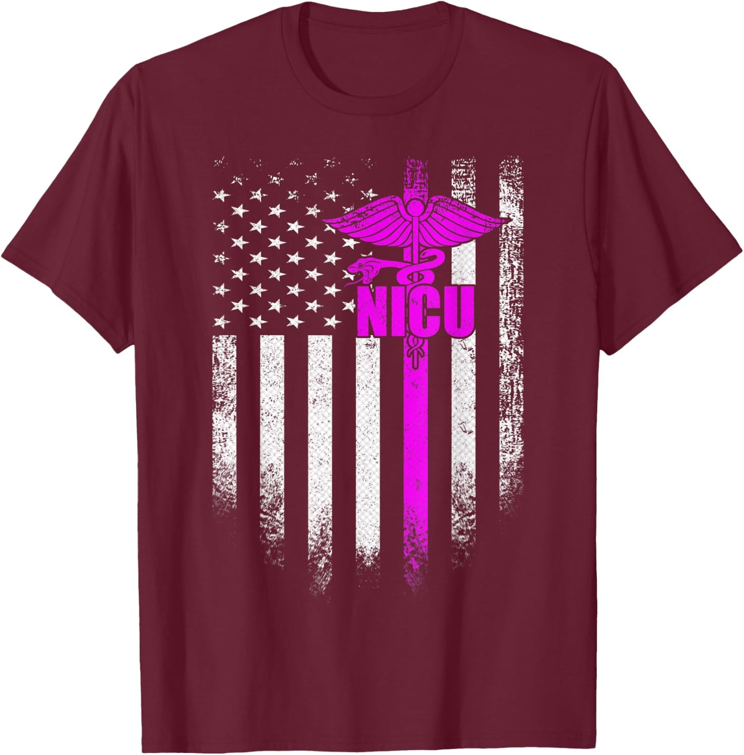 Vintage USA NICU Nurse Distressed American Flag Patriotic Women Men T-Shirt - T-Shirt | Maroon