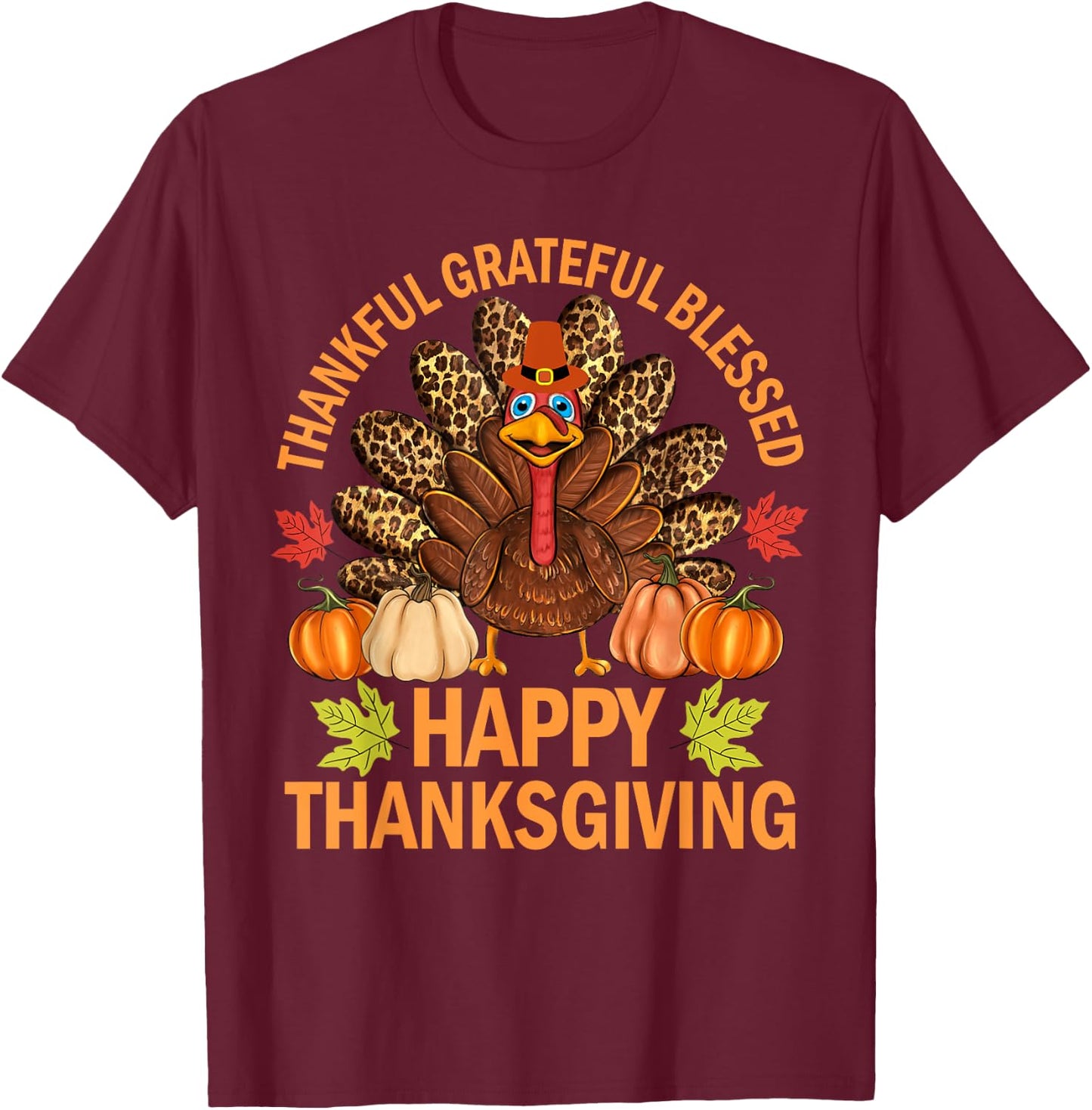 Happy Thanksgiving Funny Turkey Pumpkin Autumn Fall Family T-Shirt - T-Shirt | Maroon