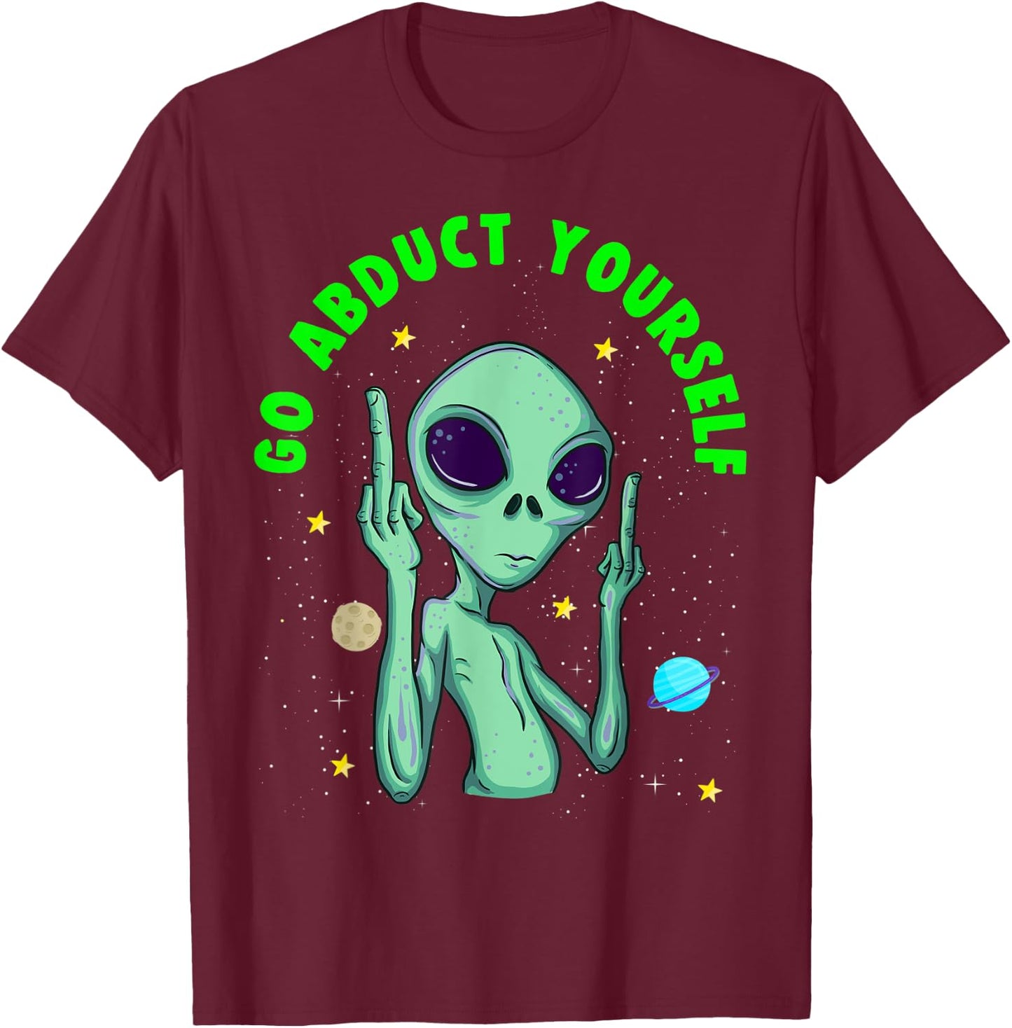 Funny Alien Middle Finger Flipping Double Birds T-Shirt - T-Shirt | Maroon