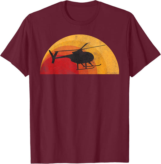 Helicopter Silhouette MD 500 Sunset Pilot T-Shirt - T-Shirt | Maroon