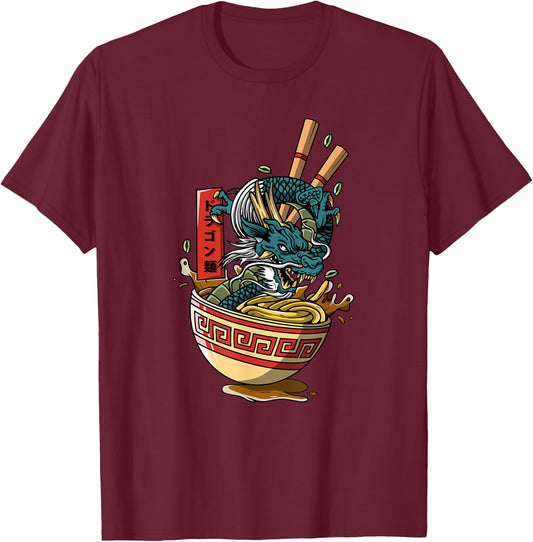 Great Ramen Dragon Kawaii Anime Noodle Japanese Ramen Party T-Shirt - T-Shirt | Maroon