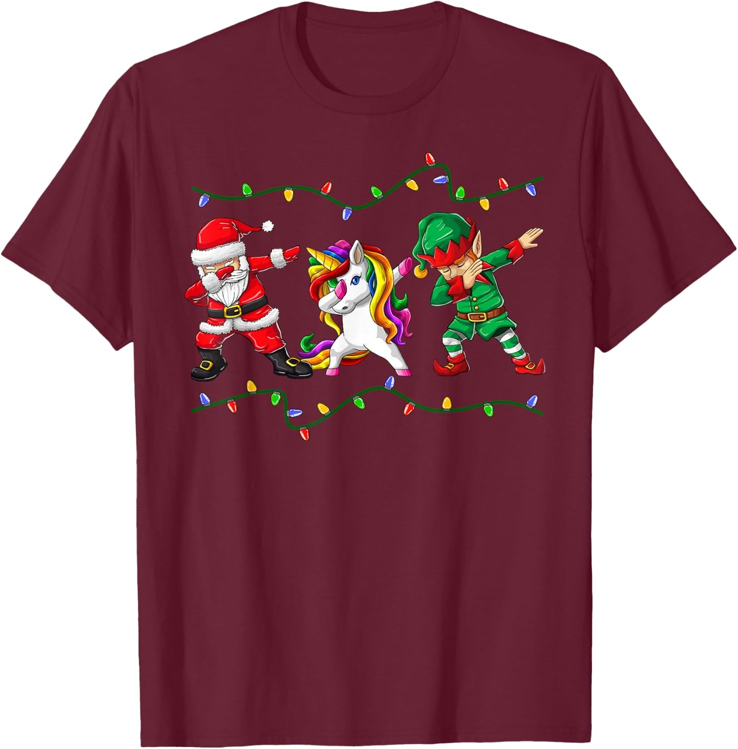 Dabbing Santa Elf Unicorn Christmas Kids Boys Men Xmas Gifts T-Shirt - T-Shirt | Maroon