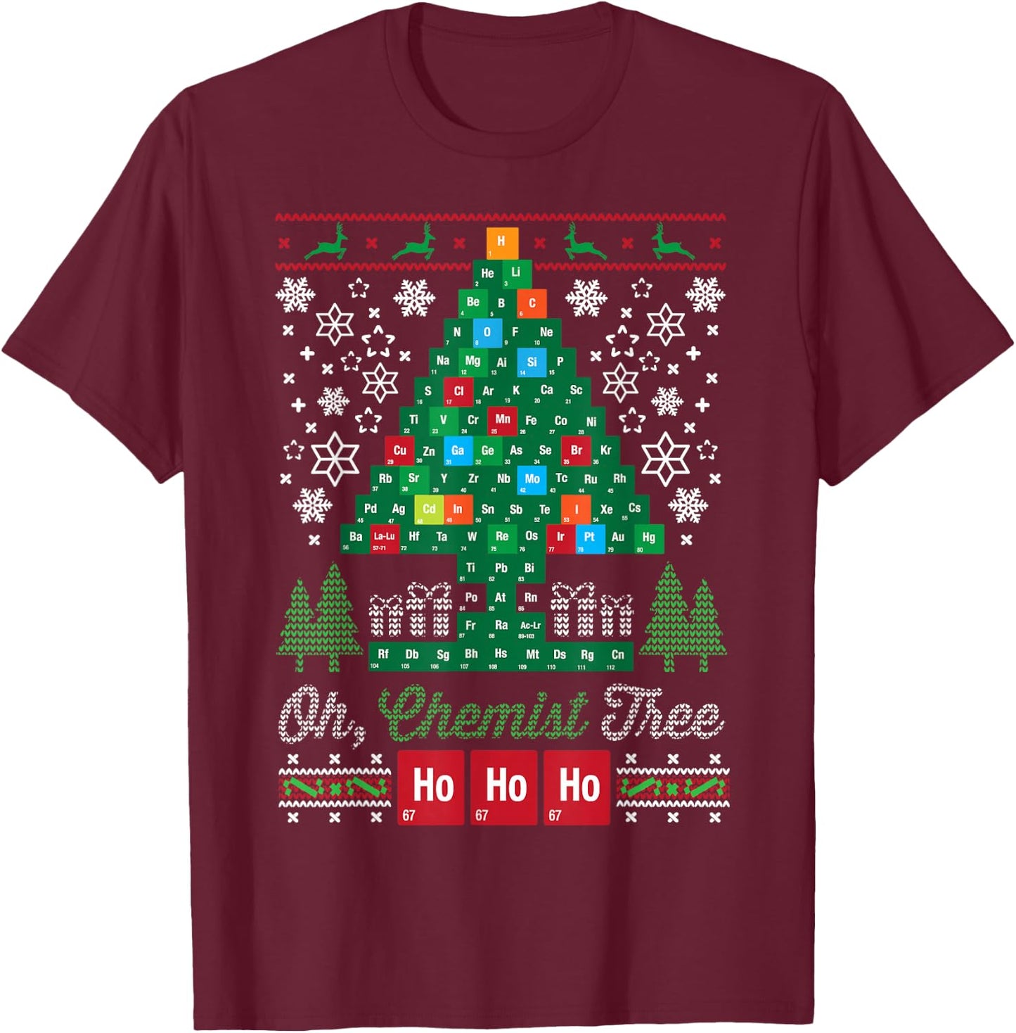 Oh Chemist Tree Merry Christmas Ugly Chemistry T-Shirt - T-Shirt | Maroon