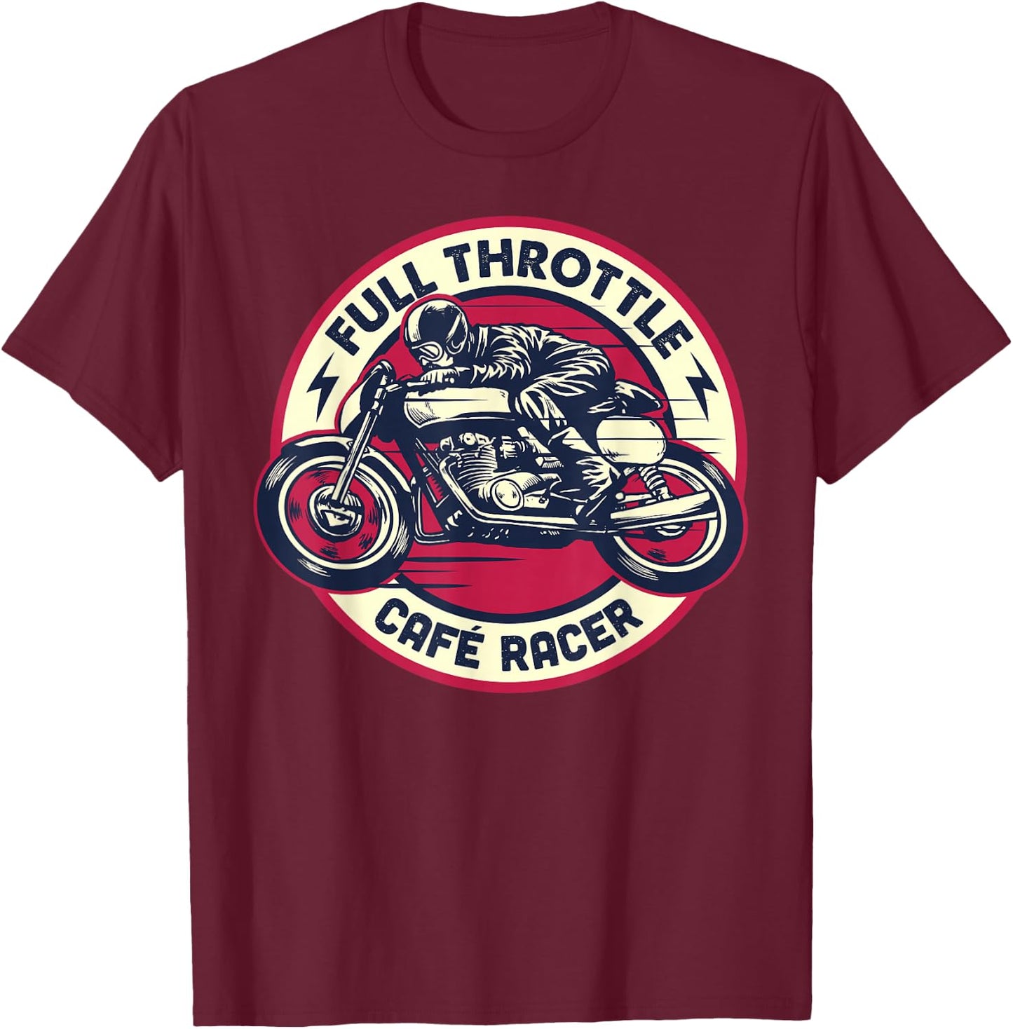 Cafe Racer - Full-Throttle - Vintage Motorcycle T-Shirt - T-Shirt | Maroon