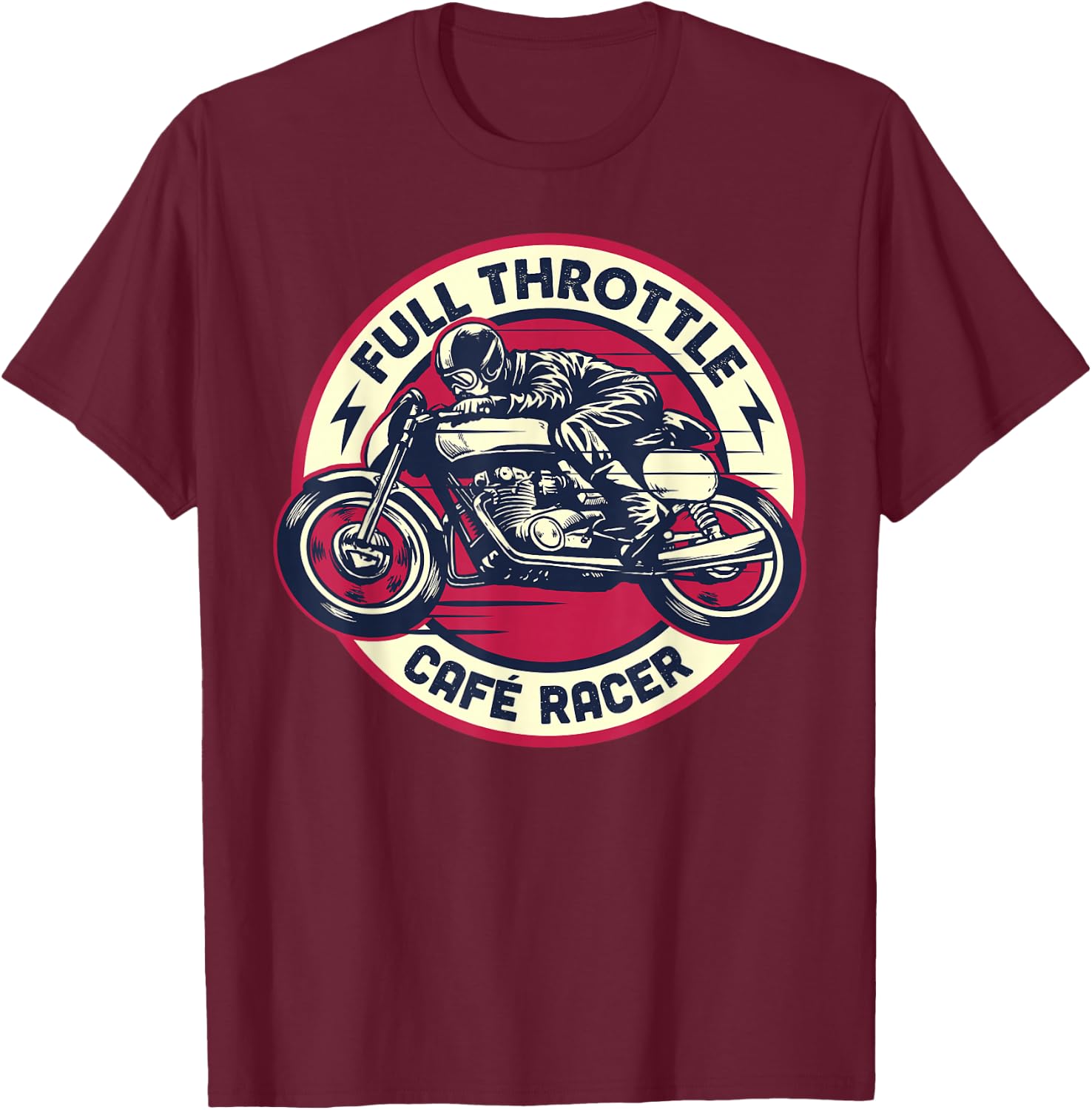 Cafe Racer - Full-Throttle - Vintage Motorcycle T-Shirt - T-Shirt | Maroon