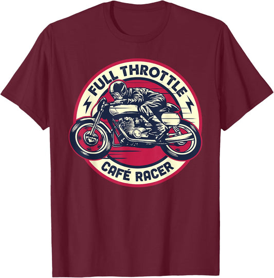 Cafe Racer - Full-Throttle - Vintage Motorcycle T-Shirt - T-Shirt | Maroon