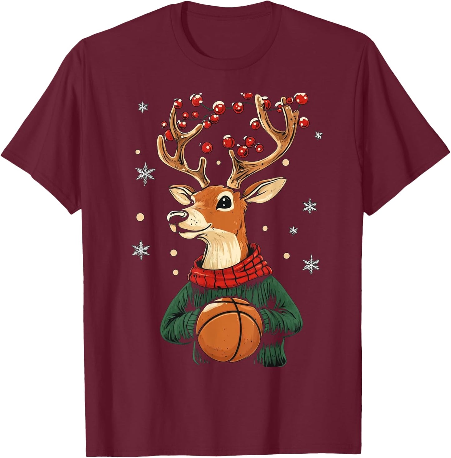 Christmas Pajamas Boys Basketball Reindeer T-Shirt - T-Shirt | Maroon