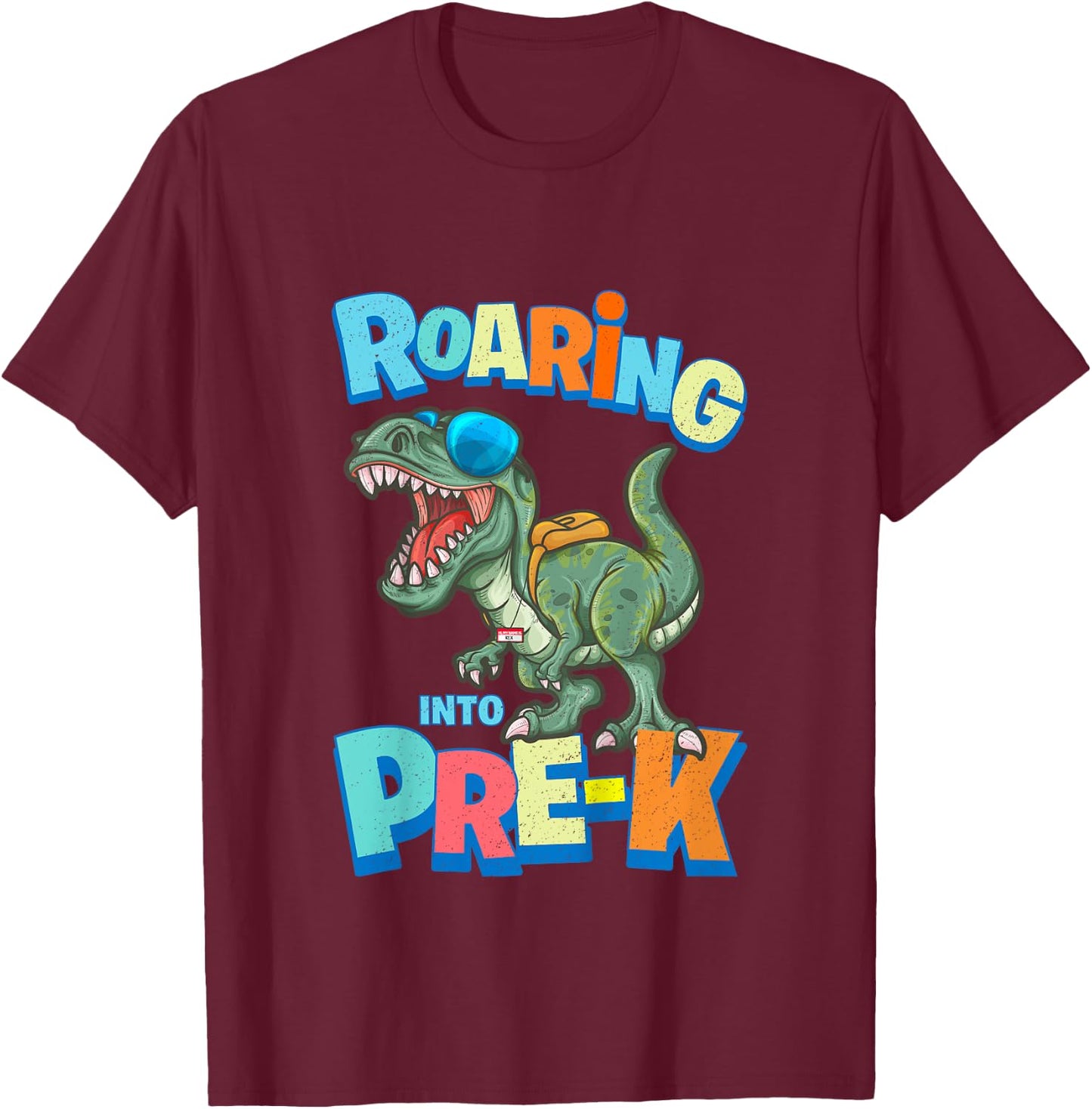 First Day of PRE-K Dinosaur Back to School T Rex Preschool T-Shirt - T-Shirt | Maroon
