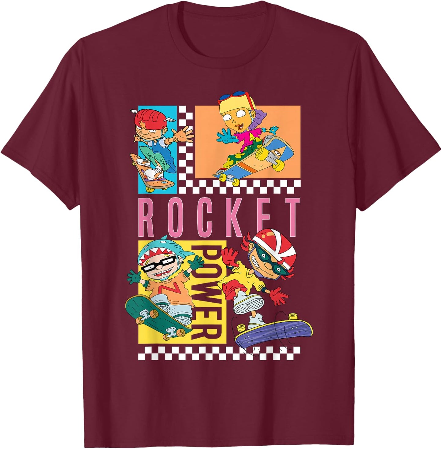 Checkerboard Rocket Power Grid Design T-Shirt - T-Shirt | Maroon