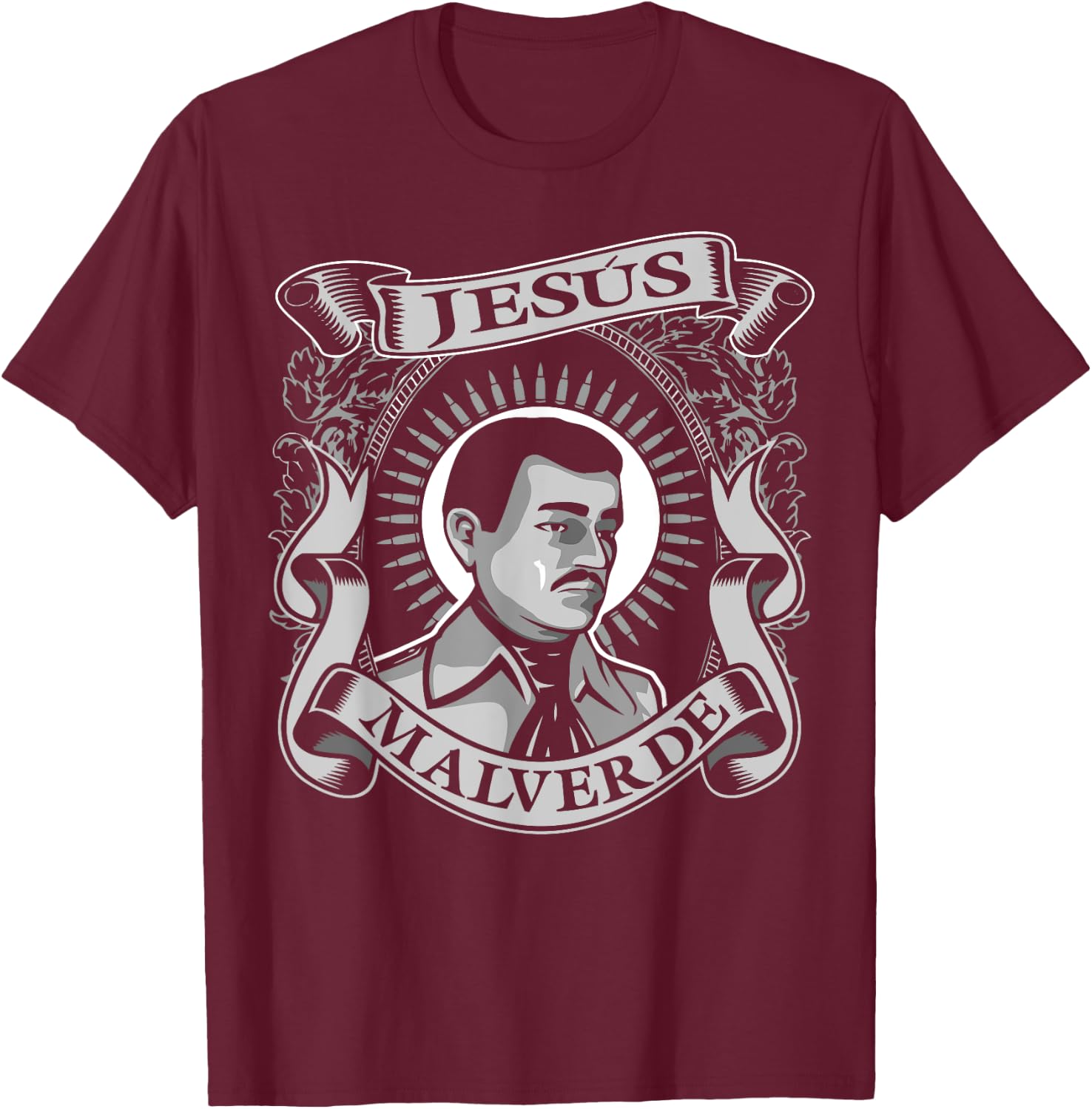Jesus Malverde Mexican Hero Angel Of The Poor T-Shirt - T-Shirt | Maroon