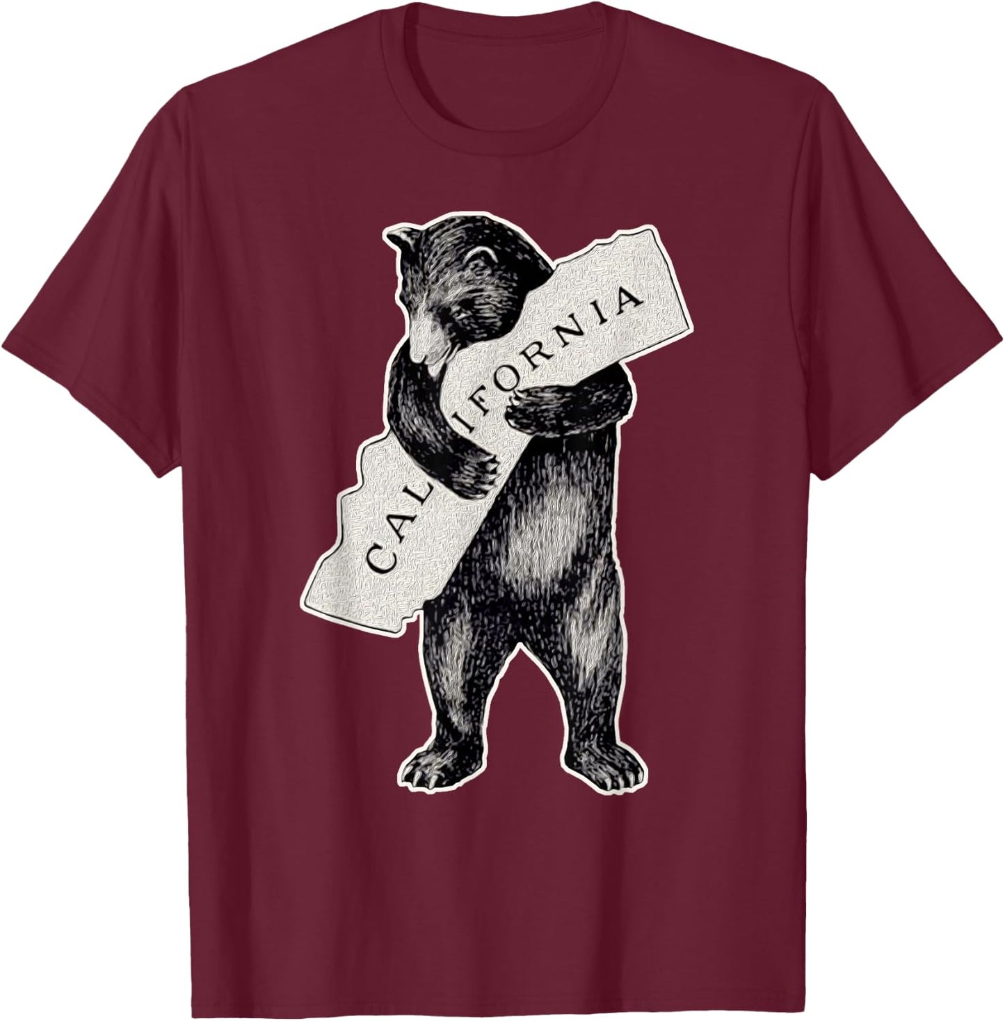 California Love Art-Retro Cali Bear Hug California T-Shirt - T-Shirt | Maroon