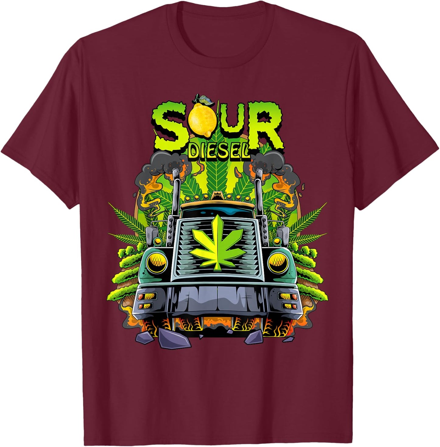 Weed Sour Diesel Strain Truck Cannabis Men Women Sour Diesel T-Shirt - T-Shirt | Maroon