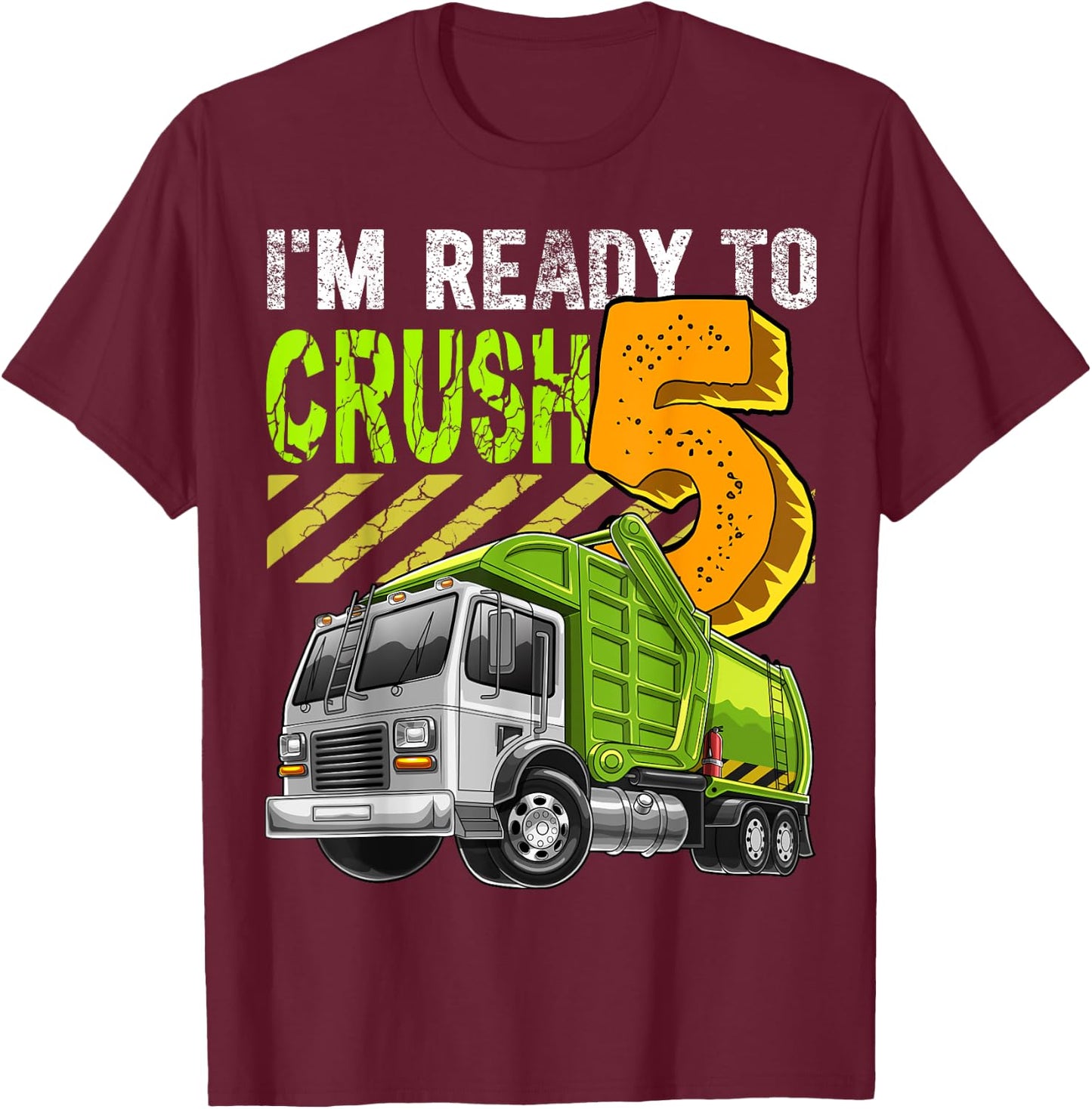 Garbage Truck 5th Birthday Party Birthday Boy Gift Kids T-Shirt - T-Shirt | Maroon