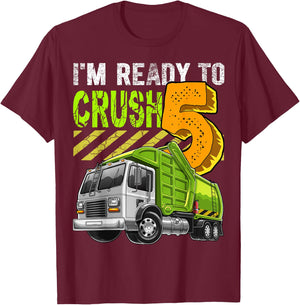 Garbage Truck 5th Birthday Party Birthday Boy Gift Kids T-Shirt - T-Shirt | Maroon