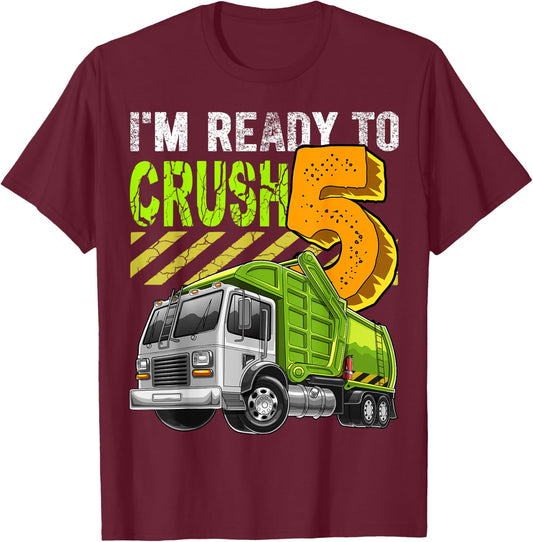 Garbage Truck 5th Birthday Party Birthday Boy Gift Kids T-Shirt - T-Shirt | Maroon