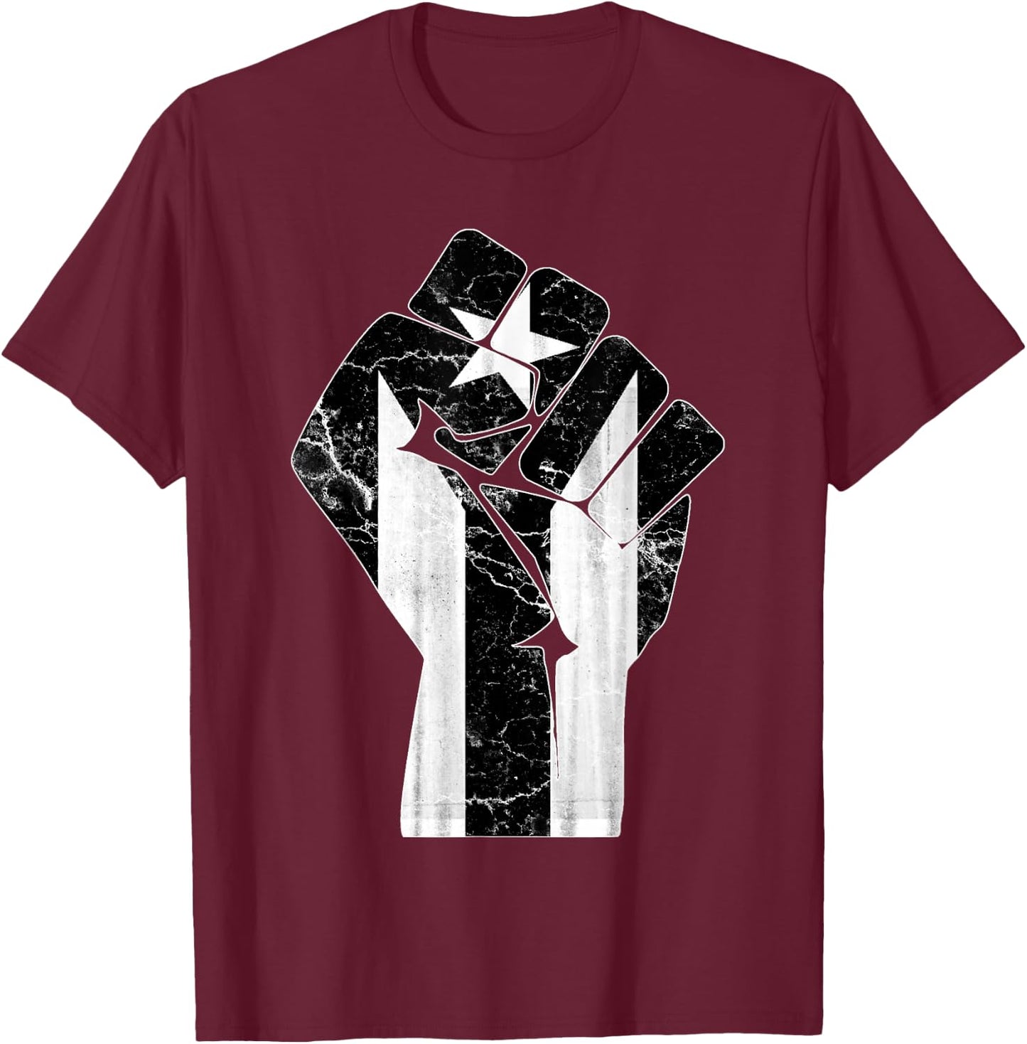 Boricua Strong Puerto Rico Black Flag Fist - -Adults, Small, Black, Short Sleeve, Classic Fit T-Shirt - T-Shirt | Maroon