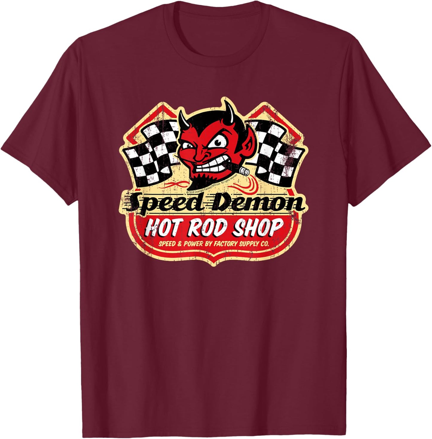 Speed Demon Hot Rod Shop SD002 - Front Graphic T-Shirt - T-Shirt | Maroon