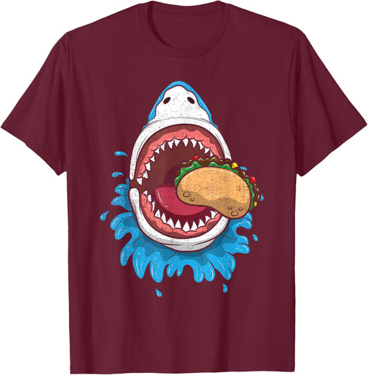 Halloween Shark Eating Taco Shirt Mexican Costume Boys Food T-Shirt - T-Shirt | Maroon